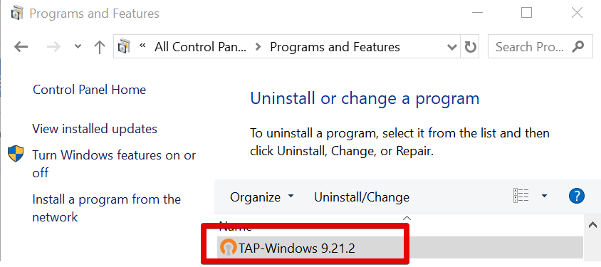 cant reinstall tap driver windows 10 pia