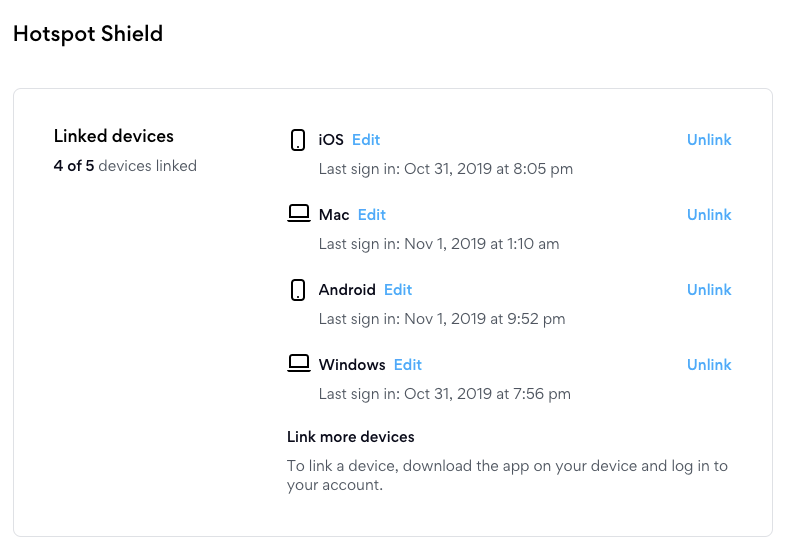 What can I see from my Hotspot Shield account page? – Hotspot