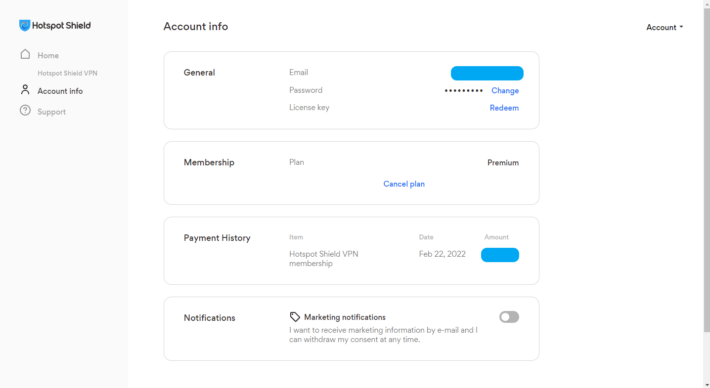 What can I see from my Hotspot Shield account page? – Hotspot