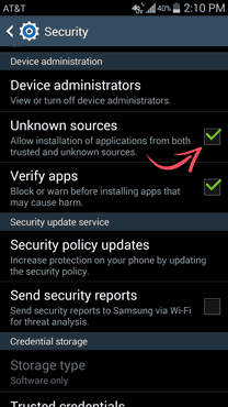 Install Unknown Sources Security Setting